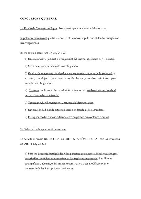 Resumen Concursos Y Quiebras 1 Concursos Y Quiebras 1 Estado De