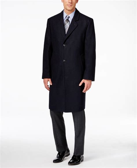 London Fog Big And Tall Signature Wool Blend Overcoat In Navy Blue