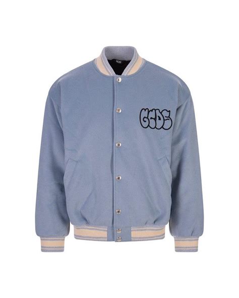 Gcds Graffiti Logo Varsity Bomber Jacket In Blue For Men Lyst