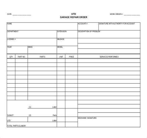 work order template   word excel  document