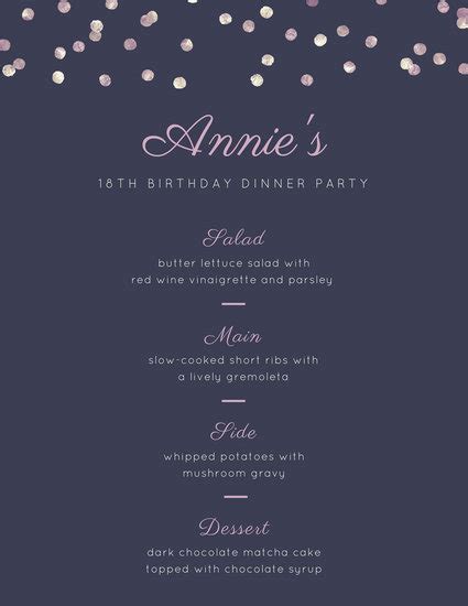 Classy classic birthday menu template Food Photo Overlay Dinner Party Menu - Templates by Canva