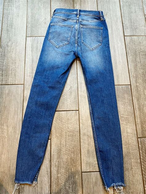 River Island Blue Hailey High Rise Skinny Jeans Mid Blue Raw Hems 8 L