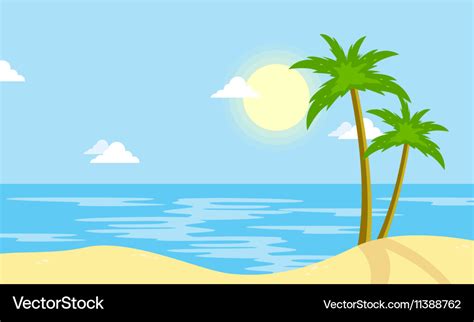 Landscape Of Beach With Sun Cartoon Royalty Free Vector