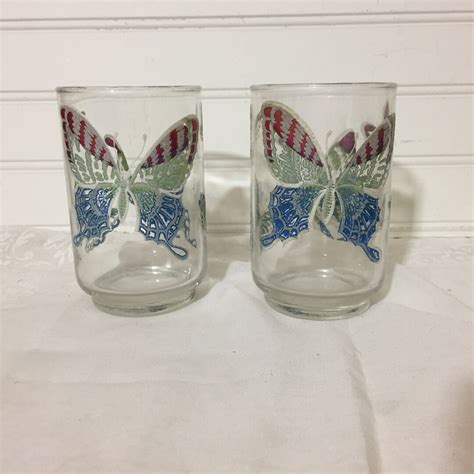 Vintage Libbey Embossed Butterfly Drinking Glasses Set Of 2 Etsy