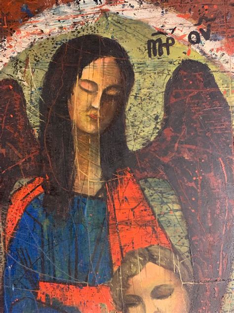 Proantic Peinture Religieuse Icône Vierge à Lenfant