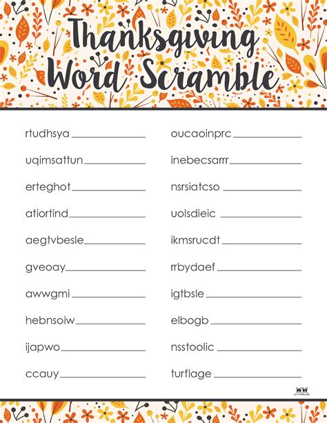 Thanksgiving Word Scrambles 10 Free Printables Printabulls