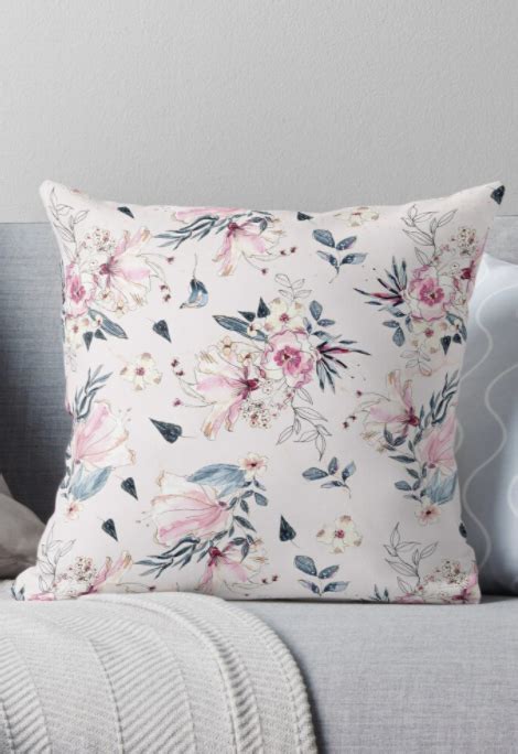 Sed posuere consectetur est at. 'Navy Blue and Pink Flowers on Blush' Throw Pillow by aprincessinsp in 2020 | Floral throw ...