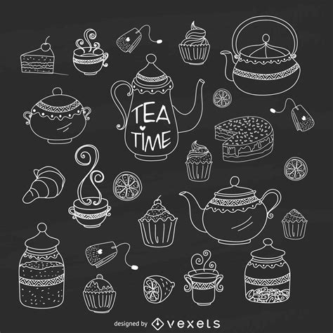 Chalk Hand Drawn Tea Time Kit Vector Download