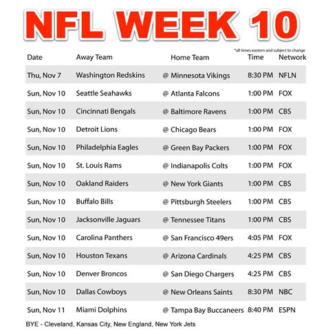 Nfl Week 10 Schedule 2013