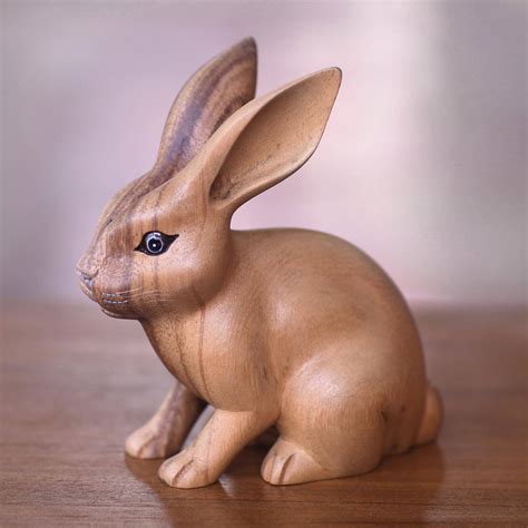 Unicef Market Fair Trade Hand Carved Wooden Rabbit Statuette Cute
