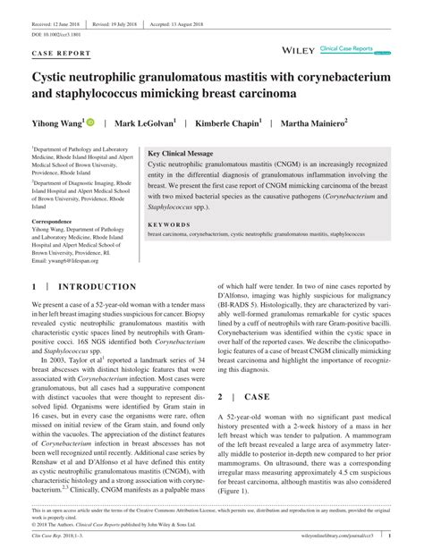 Pdf Cystic Neutrophilic Granulomatous Mastitis With Corynebacterium