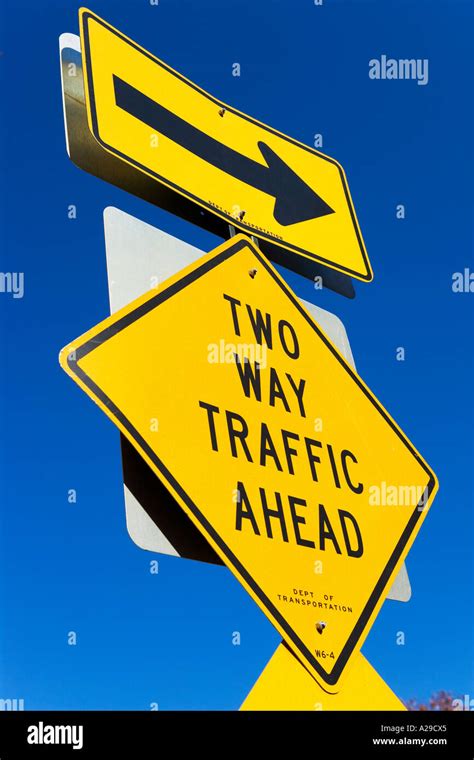 Two Way Traffic Ahead Stock Photo Alamy