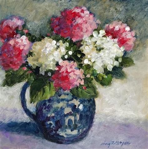 Daily Paintworks Pink And White Hydrangeas Original Fine Art For