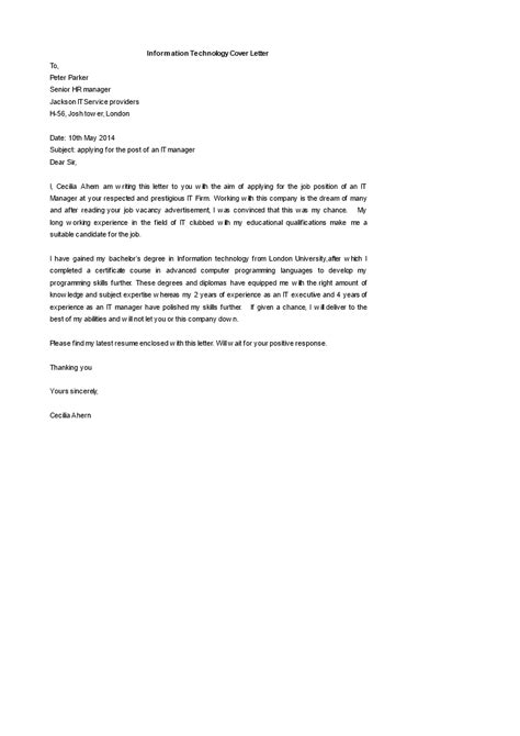 Information Technology Cover Letter Templates At