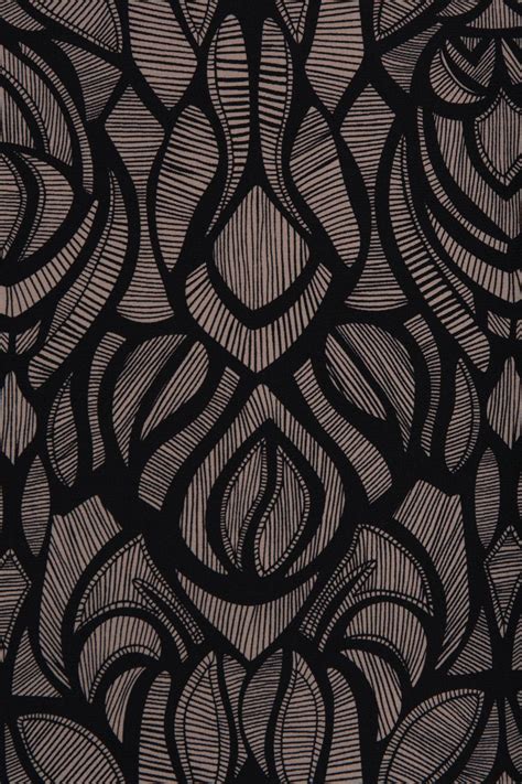 Pure Silk Fabric With A Black And Taupe Abstract Design Indiesew