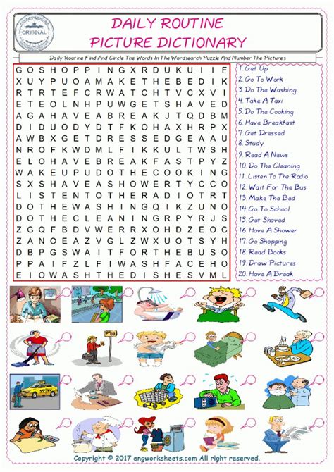Daily Routine Esl Printable Picture English Dictionary Word Search