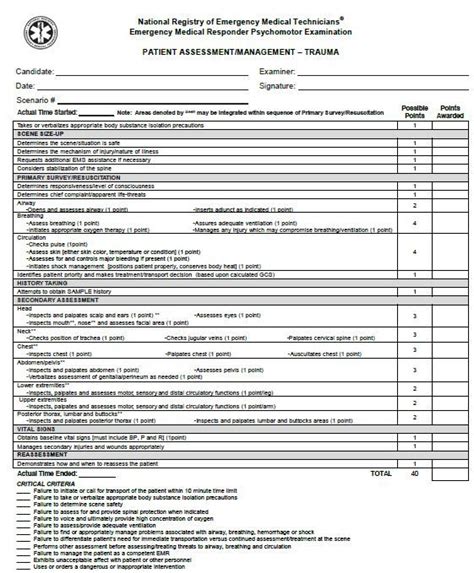 Emt Patient Assessment Skill Sheet Sheet