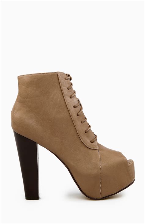 Lace Up Peep Toe Bootie In Taupe Dailylook