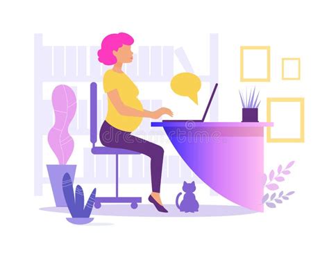 Pregnant Woman Work At Home Stock Vector Illustration Of Female