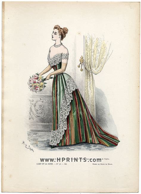 Lart Et La Mode 1891 N°38 Marie De Solar Colored Fashion Lithograph