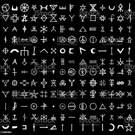 Large Set Of Alchemical Symbols Isolated On White Background Hand Drawn