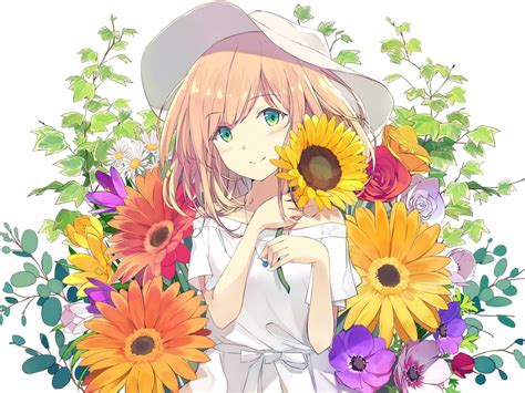 Desktop Wallpaper Cute Anime Girl Flowers Hd Image Picture