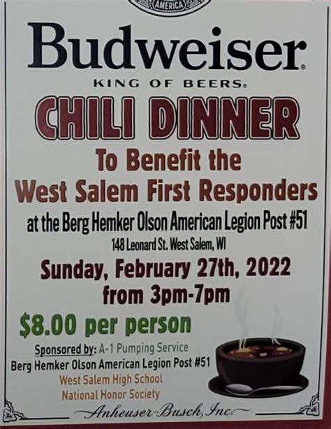 Chili Dinner West Salem American Legion Post 51