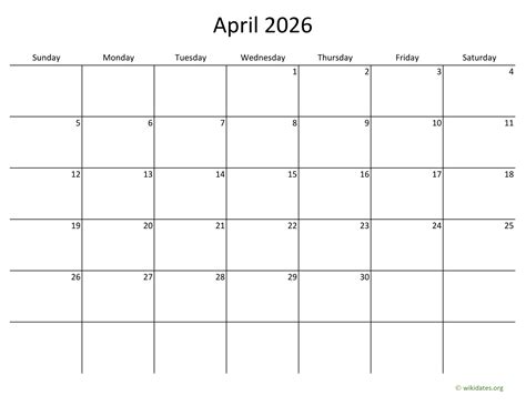 April 2026 Calendar With Bigger Boxes