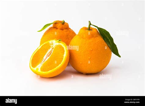 Cross Section With Fresh Orange Hallabong On White Background Fruit