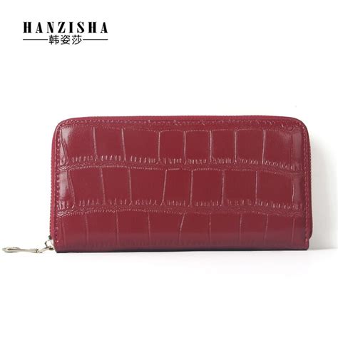 Fashion Brand Genuine Leather Women Wallet Vintage Stone Pattern Zipper