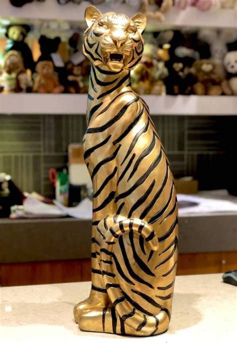 Indoor Decoration Bronze Deocr Work Of Art Gold Tiger Statue