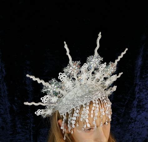 White Lace Snowflake Spike Crownkokoshniksnow Queen Spike Etsy