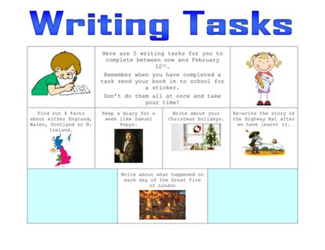 Writing Homework Tasks Year 1 Teaching Resources