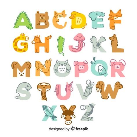 Free Vector Cute Hand Drawn Design Animal Alphabet Animal Alphabet