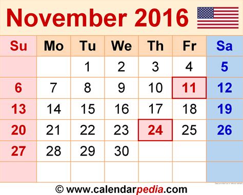 November 2016 Calendar Templates For Word Excel And Pdf