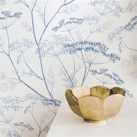 Denim Blue Botanical Wildflower Removable Wallpaper Removable