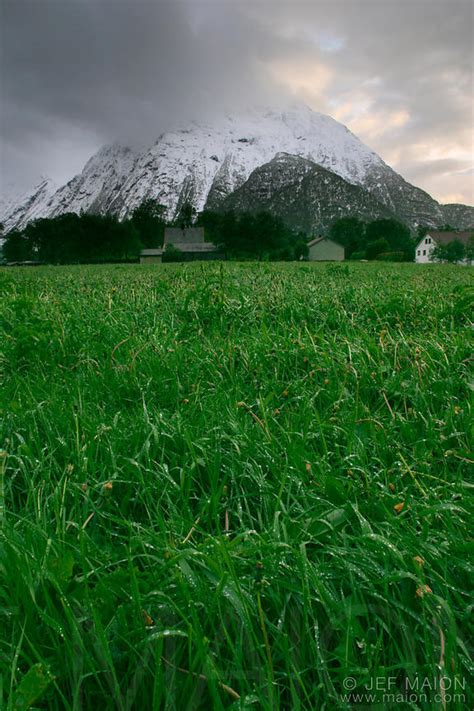 Image Green Grass Field And Snow Covered Mountain Stock Photo By Jf