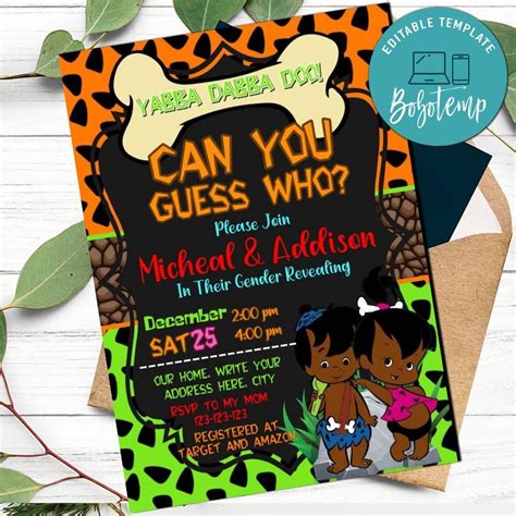 African American Pebbles And Bam Bam Gender Reveal Invitation