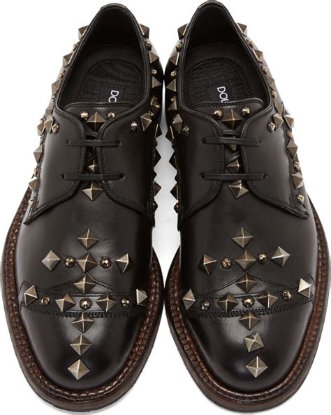 Lyst Dolce And Gabbana Black Leather Studded Derby Shoes In Black For Men