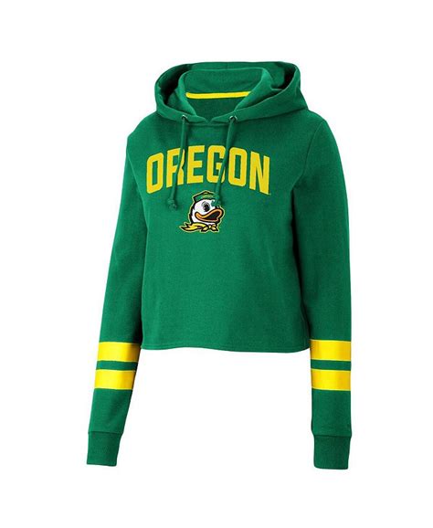 Colosseum Womens Green Oregon Ducks Throwback Stripe Cropped Pullover