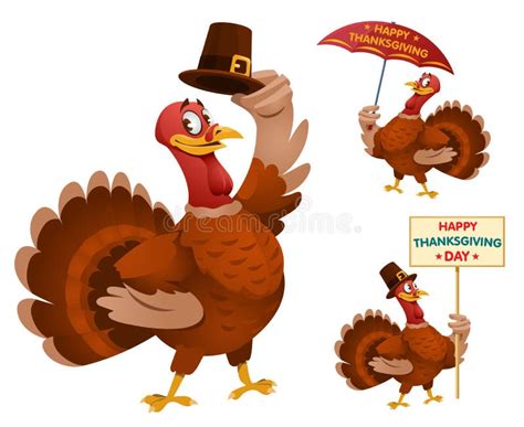 Happy Thanksgiving Day With Funny Cartoon Turkeys Stock Vector