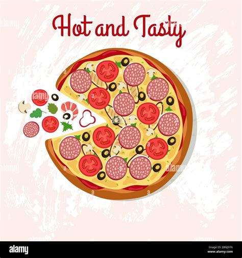Delicious Pizza On Table With Pizza Ingredients Italian Cuisine Vector