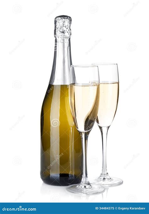 Champagne Bottle And Two Glasses Royalty Free Stock Photo Image 34484375