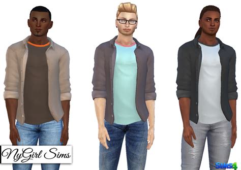 Nygirl Sims 4 Rolled Sleeve Button Up With Layered Tee