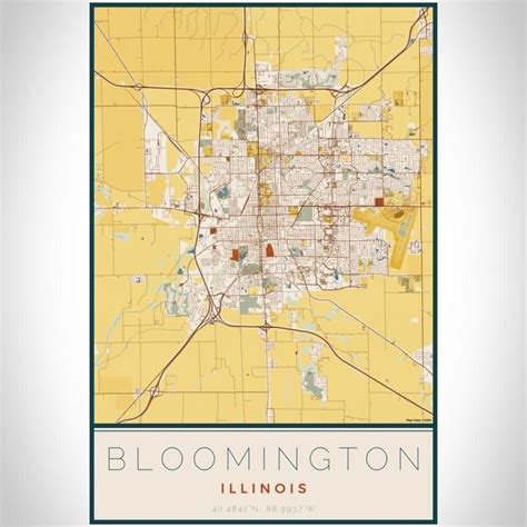 Bloomington Illinois Map Print In Woodblock Bloomington Illinois