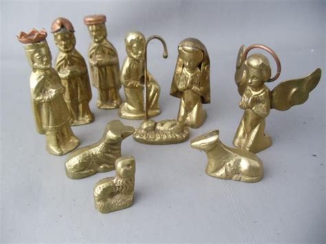 Vintage Solid Brass Christmas Miniature Statues Nativity Figurines Set