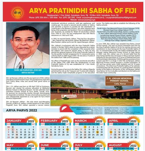 Aps Calendar 2022 Arya Pratinidhi Sabha Of Fiji