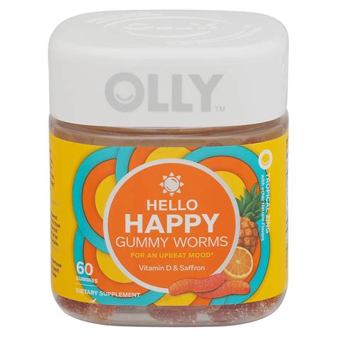 Olly Hello Happy Gummy Worm Supplements With Vitamin D And Saffron