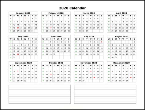 2020 Calendar With Printable Free