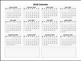 2020 Yearly Calendar Printable - Printable World Holiday